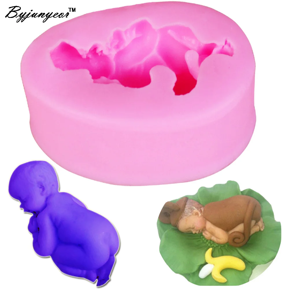 

Byjunyeor M046 3D Sleeping Baby Shape Silicone Mold Cake Tool Fondant Cake Decorating DIY Clay Tool Baptism Soap Mold