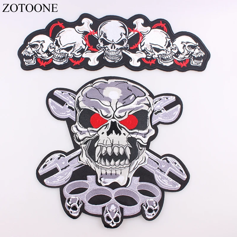 

ZOTOONE Skull Embroidery Cool Patch Motorcycle Iron On Big Biker Morale Patch Applique For Jacket Back Patch Clothes Stickers E