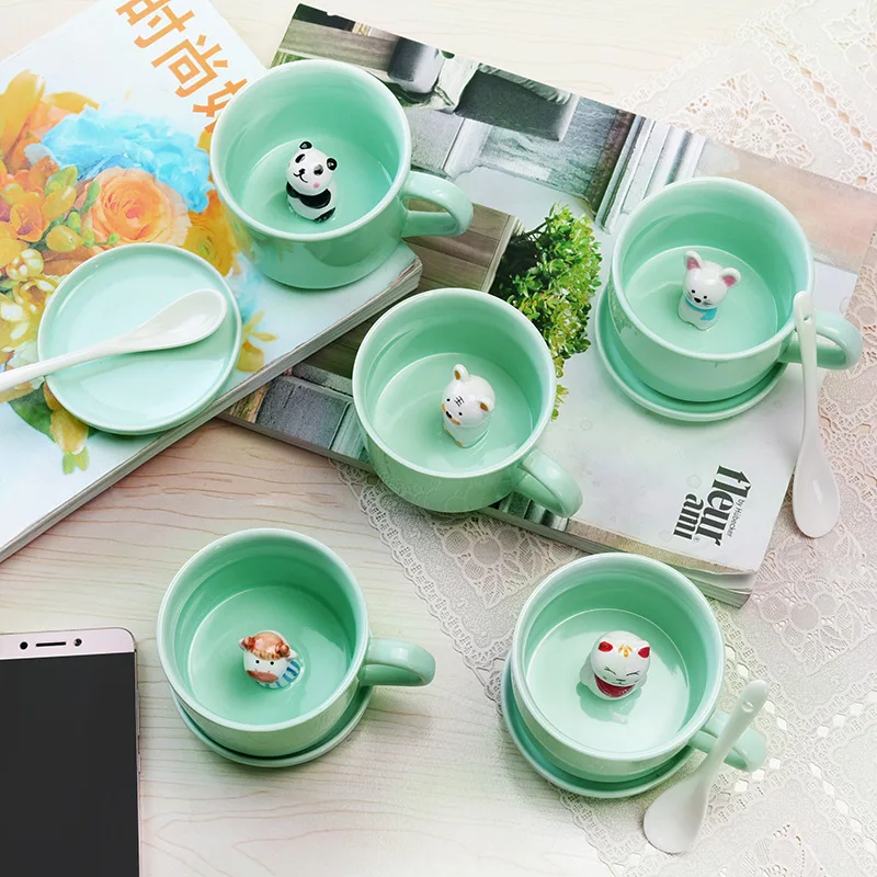 

3D Three-dimensional Cute Coffee Cup Animal Ceramic Cup Cute Mug Cup Couple Cup Cartoon Creative