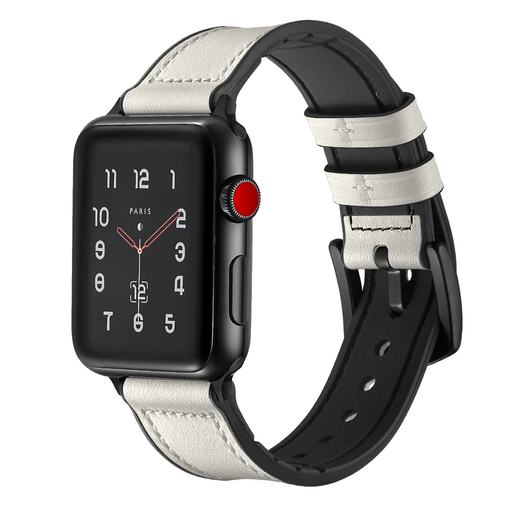 Белый цвет ремешки для часов для Apple Watch, VIOTOO кожаный силиконовый резиновый ремешок для часов