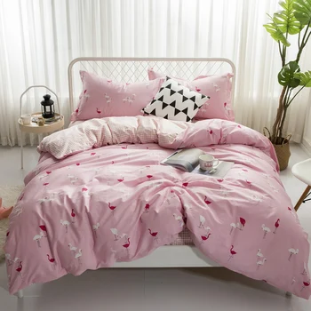 

2018 Pink Bedding Sets for Girls elk Red-crowned crane Printed Comforter twin Queen King Duvet Cover Set Pillow Cases