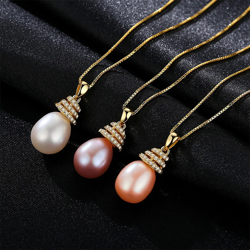 Простые женские ювелирные изделия 10 мм Ожерелье из пресноводного жемчуга 925 пробы Серебряное ожерелье с подвеской