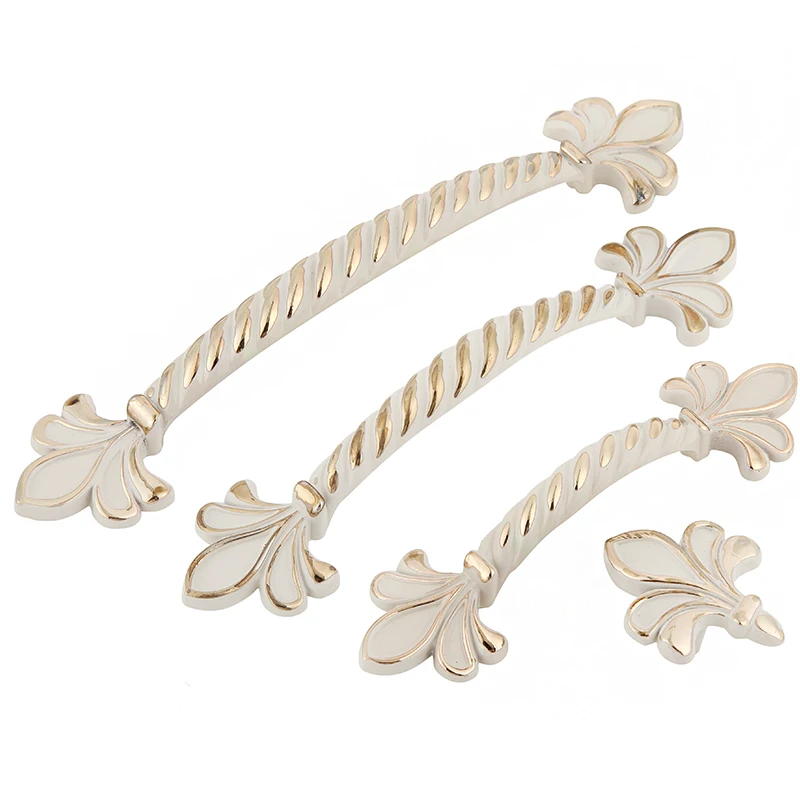 

Chic Shabby Drawer Dresser Pulls Handle Lvory White gold Cupboard Knobs Kitchen Cabinet Handle Furniture Hardware