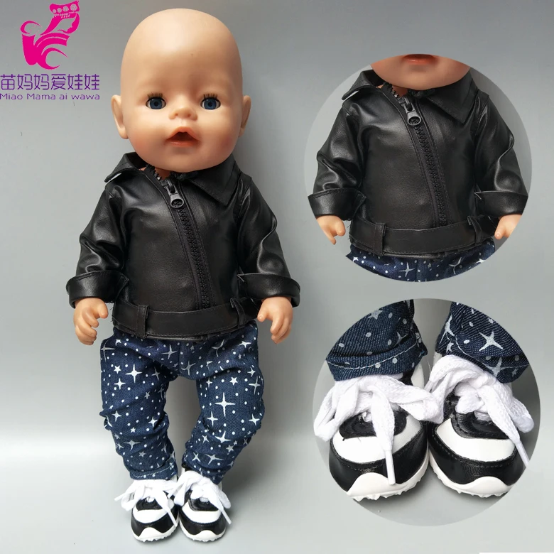 

baby doll clothes for 43 cm born Babies doll coat black PU leather doll jacket for 40 cm 38 cm baby doll clothes drop shipping