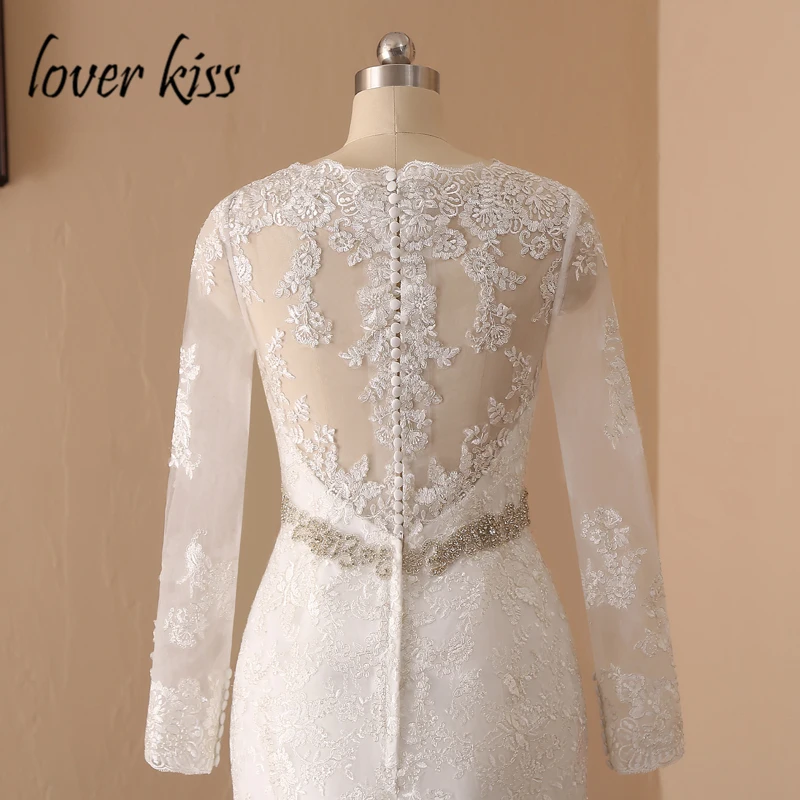 Lover Kiss vestidos de novia/кружевное свадебное платье русалки с длинными рукавами, украшенное драгоценными камнями, Осенние Свадебные платья для невесты, robe de mariee