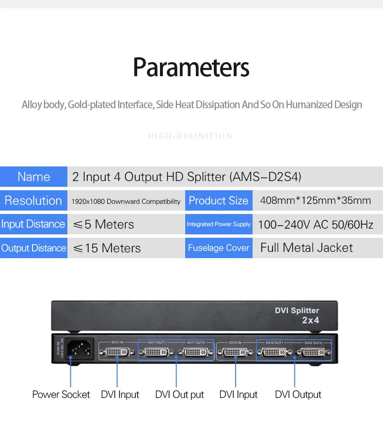 Разделитель DVI D2S4 видео 2X4 DVI-D дистрибьютор 2 в 4 Выход UHD 1080 P для монитора проектора компьютерная графическая карта