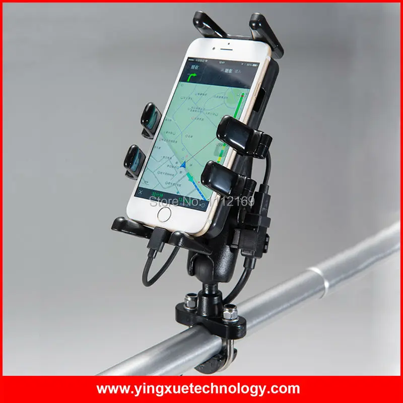 

Universal Motorcycle F Grip Handlebar Mount Cell Phone Holder with Dual Waterproof USB Charger for 3.5-5.5 Inch Smart Phone