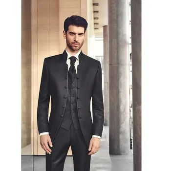 Fashion men suit Stand Collar Wedding Mens Suits Slim Fit Bridegroom Tuxedos For Men Suit Black Custom made 2017 Fashion men suit Stand Collar Wedding Mens Suits Slim Fit Bridegroom Tuxedos For Men Suit Black Custom made 2017