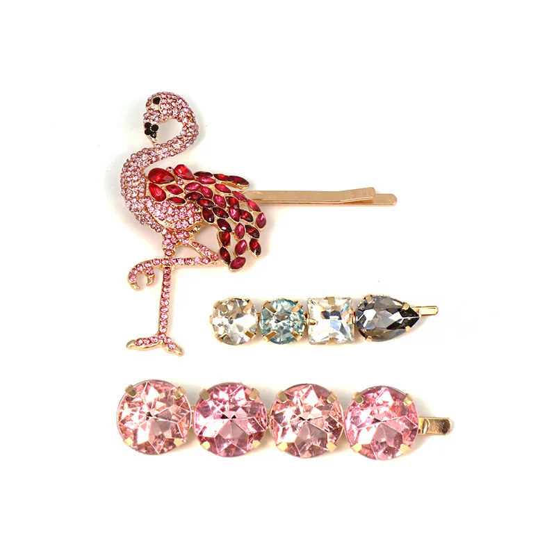 

3pcs/set ZA New Animal Bird Hair Clip Pins for Women Girls Pink Crystal Bobby Pins Baby Wedding Party Hair Accessories