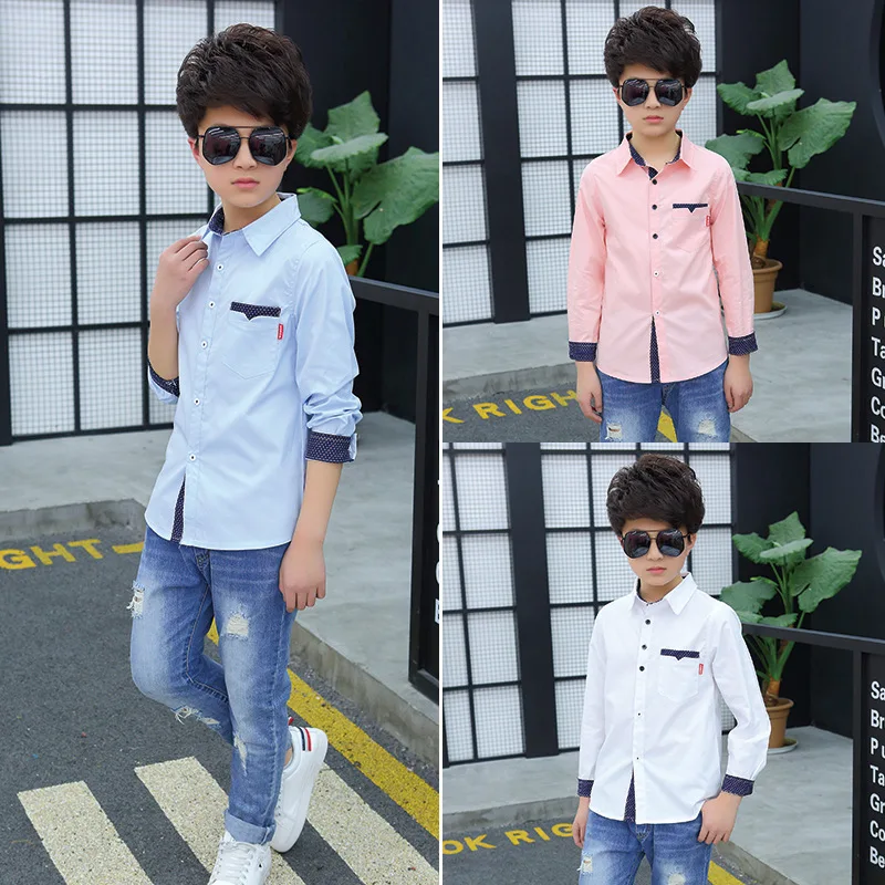 

Kids Clothes Spring Autumn Boys Cotton Blouses Kids Boys Long Sleeve Shirt Children Fashion Shirt 5-15 Years Turn-down Collar