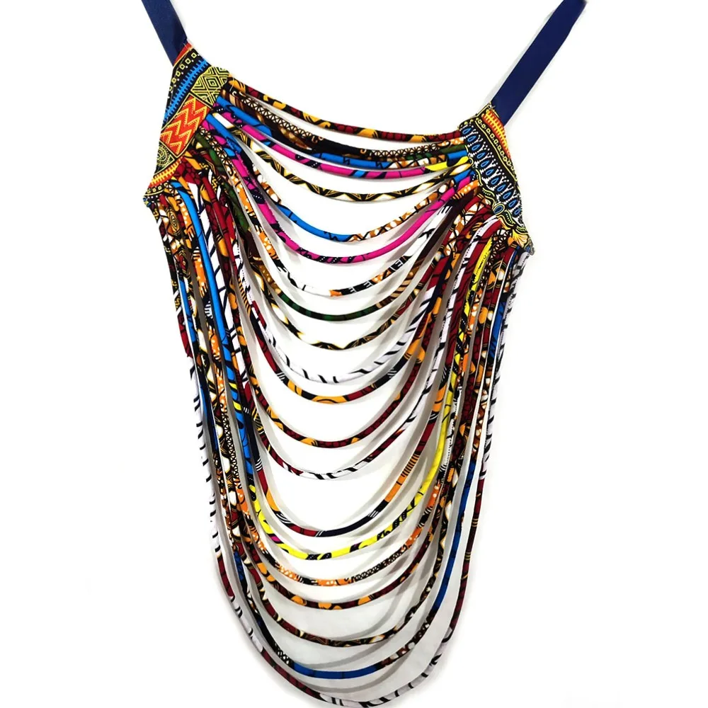 African necklace print fabric Ankara necklace colorful rope traditional women jewelry (4)