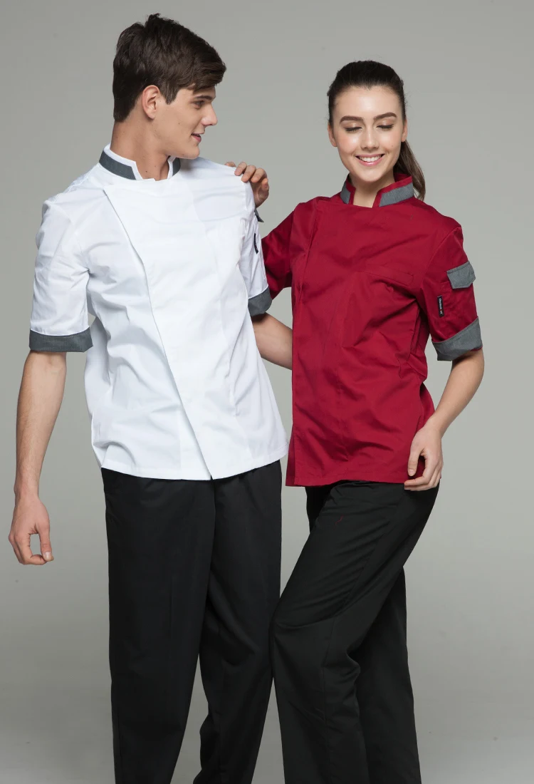 Дышащая летняя одежда шеф-повара с короткими рукавами, рабочая одежда для мужчин и женщин, Комбинезоны для отеля, кухни, шеф-повара, черная униформа