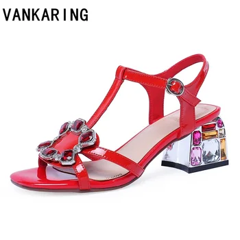 

genuine leather summer shoes woman sandals fashion rhinestone high heels sexy open toe women wedding party sandals ladies mules