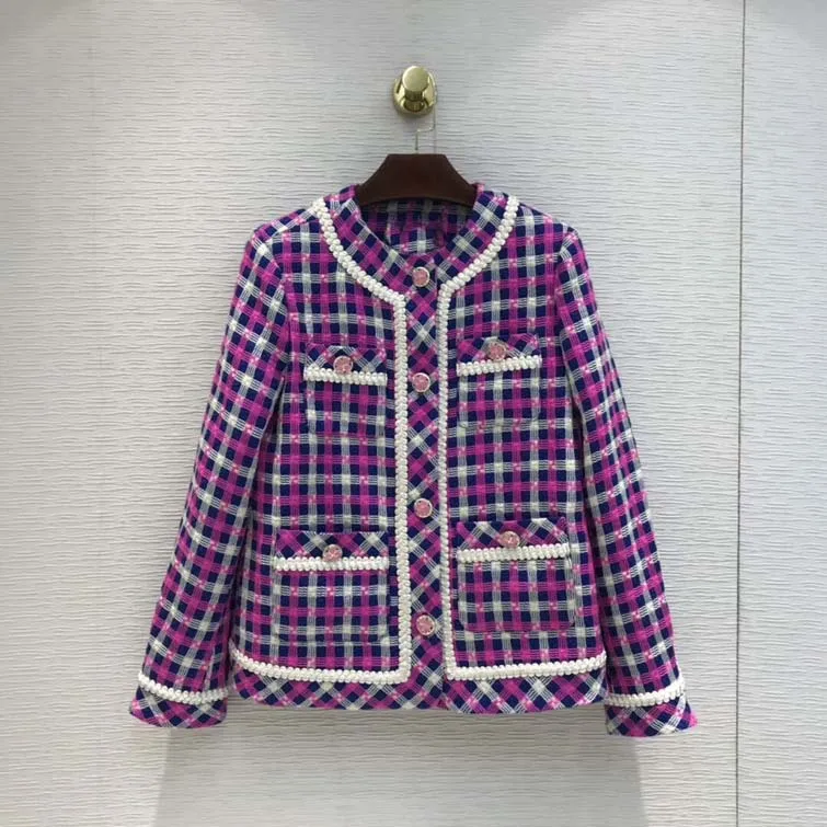 

2019 autumn ne women plaid tweed jacket coat tclai