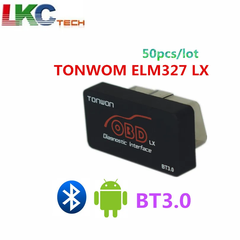 50 шт./лот DHL Бесплатная TONWOM ELM327 LX Bluetooth BT3.0 инструмент диагностики OBD Автомобильный сканер Code Reader для Android