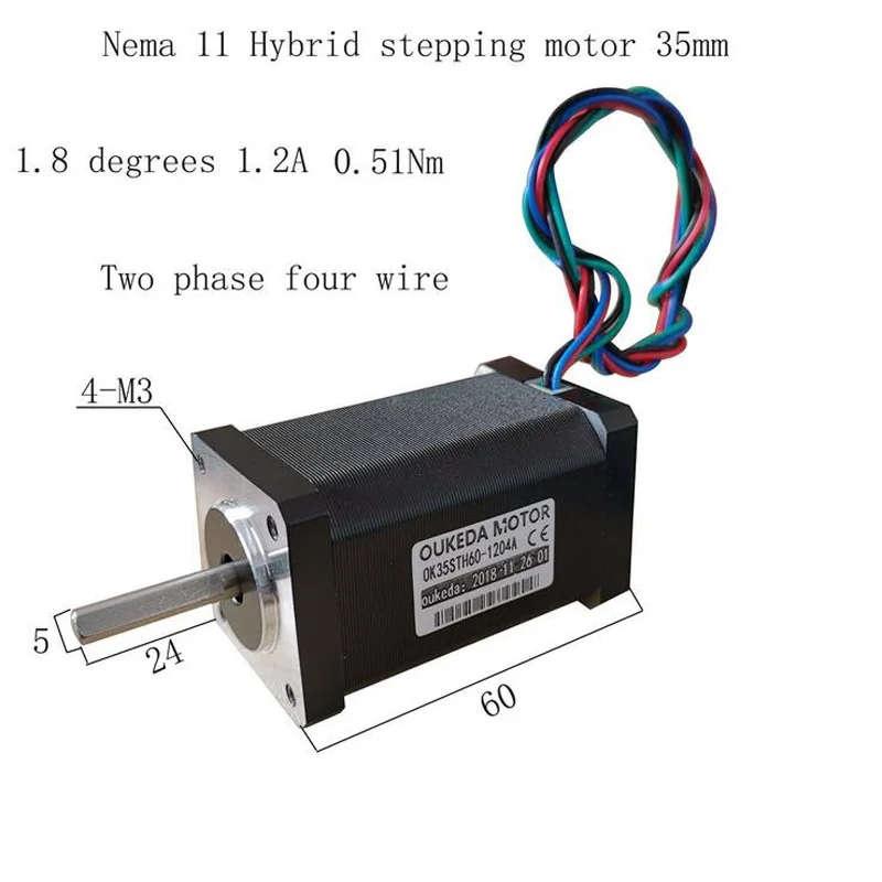 2 фазы 35 шаговый двигатель 0.51Nm Nema14 5.1kg.cm 1.2A 35BYG шаговый двигатель 4 провода 3D принтер шаговый двигатель длина 60 мм