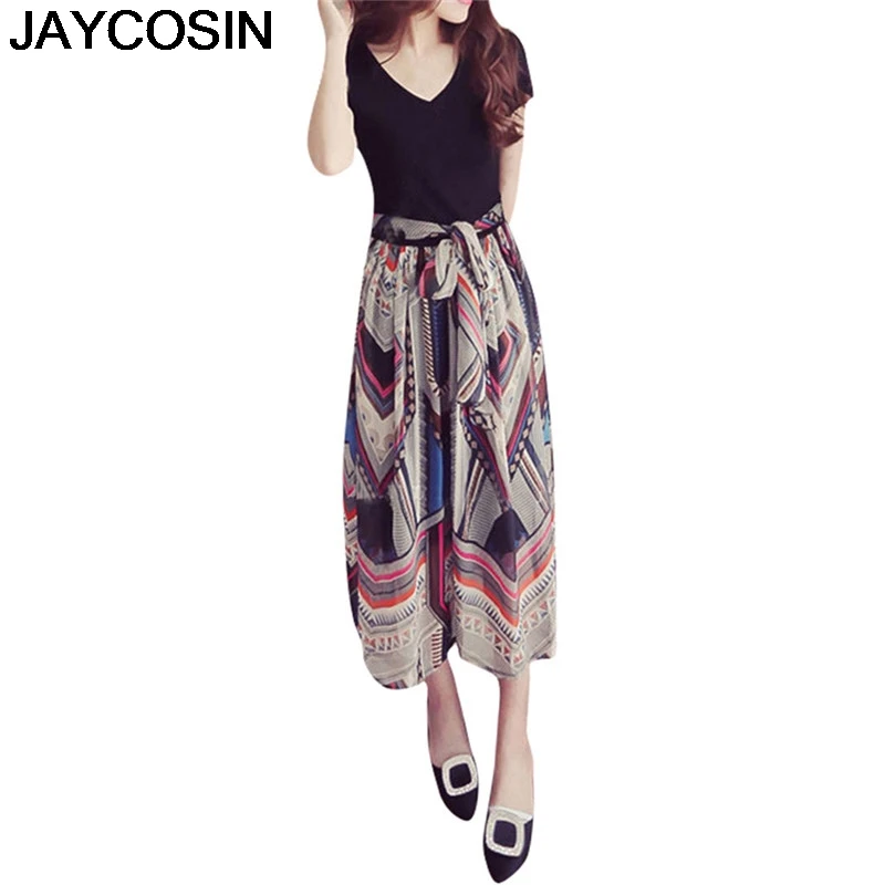 Женское платье с поясом JAYCOSIN повседневное длинное треугольным вырезом и
