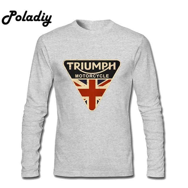 Men Craked Union Jack Triumph Motorcycle UK Flag Long Sleeve T Shirts