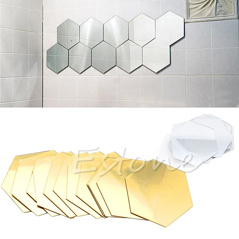 New Qualified Wall Stickers 12Pcs 3D Mirror Hexagon Vinyl Removable Sticker Decal Home Decor Art DIY | Дом и сад