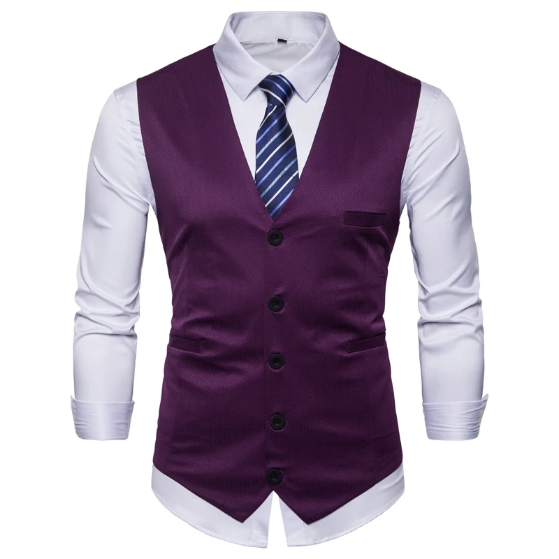 Pure Color Men Suit Vest Black Purple Wine Red Waistcoat Mens Vests
