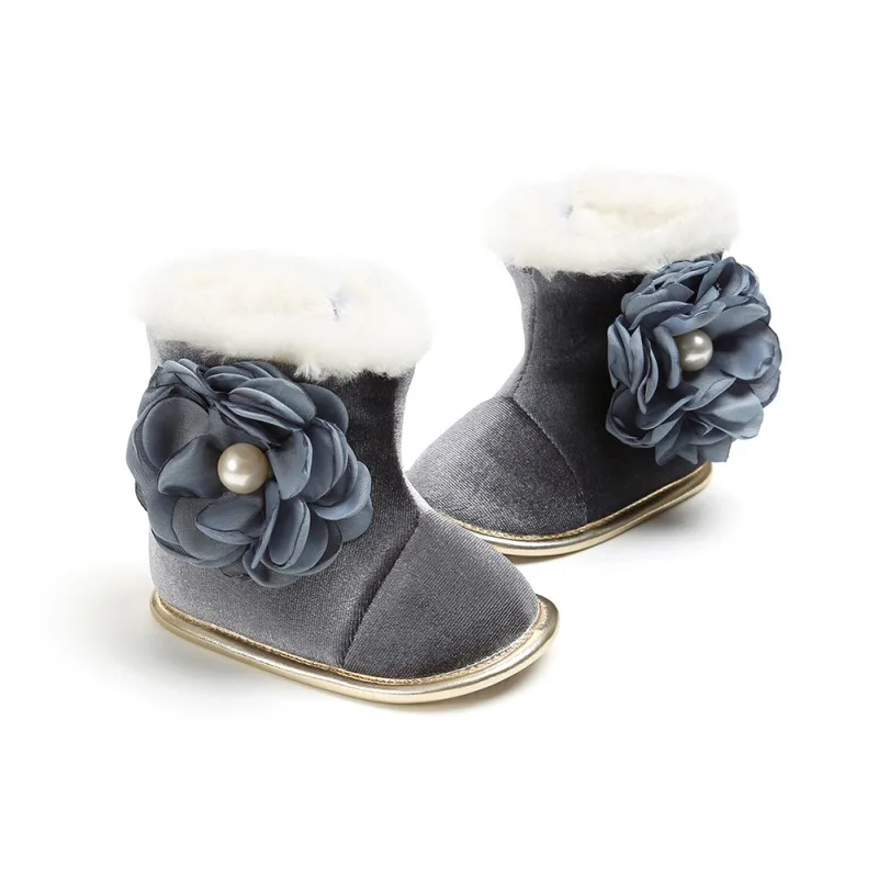 Infant пинетки для новорожденных Малыш Мальчик девочка мягкая подошва цветок кроватки обувь теплые Нескользящие сапоги Prewalker 0-18 M