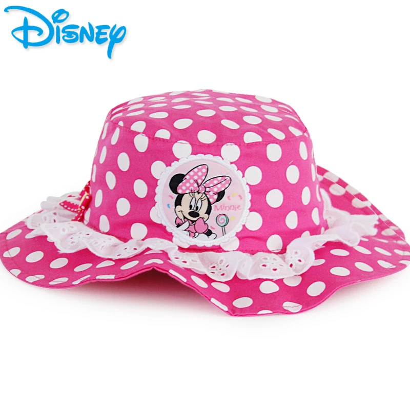 Disney/милые кружевные розовые головные уборы принцессы для маленьких девочек; Мягкие хлопковые летние дышащие пляжные шляпы с Минни для малышей - Цвет: Rose Red