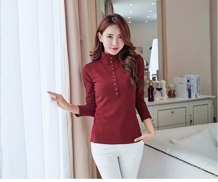 2016 Fashion Autumn & Spring Blusa Women Turtleneck Warm Winter Tops Slim Casual Long Sleeve T Shirt For Women Plus Size A733 f