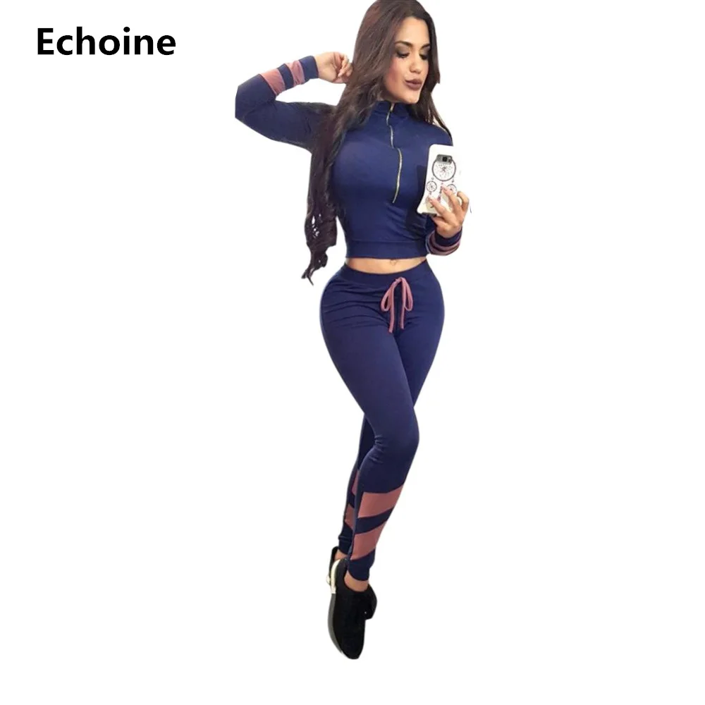 

Woman Side Striped 2 Piece Set Skinny Sportswear Casual Tracksuit Female Pants Set Crop Top And Pants Zipper High Waist Elastic