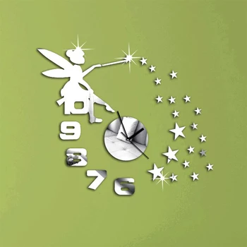 

2020 new mirror wall clocks self adhesive stickers digital stars and fairy clock modern living room watches free shipping