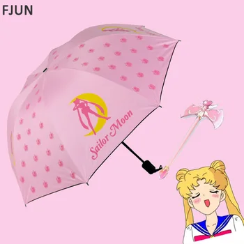

Three Folding Sailor Moon Umbrella beautiful girl creative funny parasol Gift large sun Umbrella rain Women girl kids paraguas