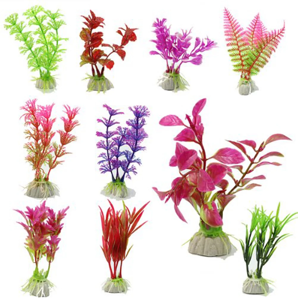 

10pcs Mixed Artificial Aquarium Fish Tank Water Plant Plastic Decoration Ornament (Random Color)