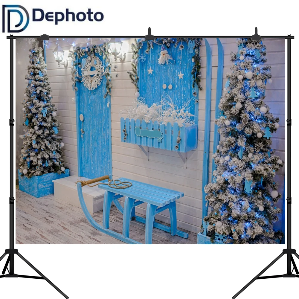 Dephoto фотография рождественской елки фон синяя дверь новый год для детей