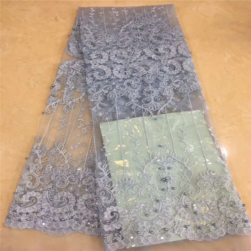 

2019 Latest popular handmade beads fabric High quality African French Net lace Fabric For Nigerian Wedding Dress lace xc65-1122