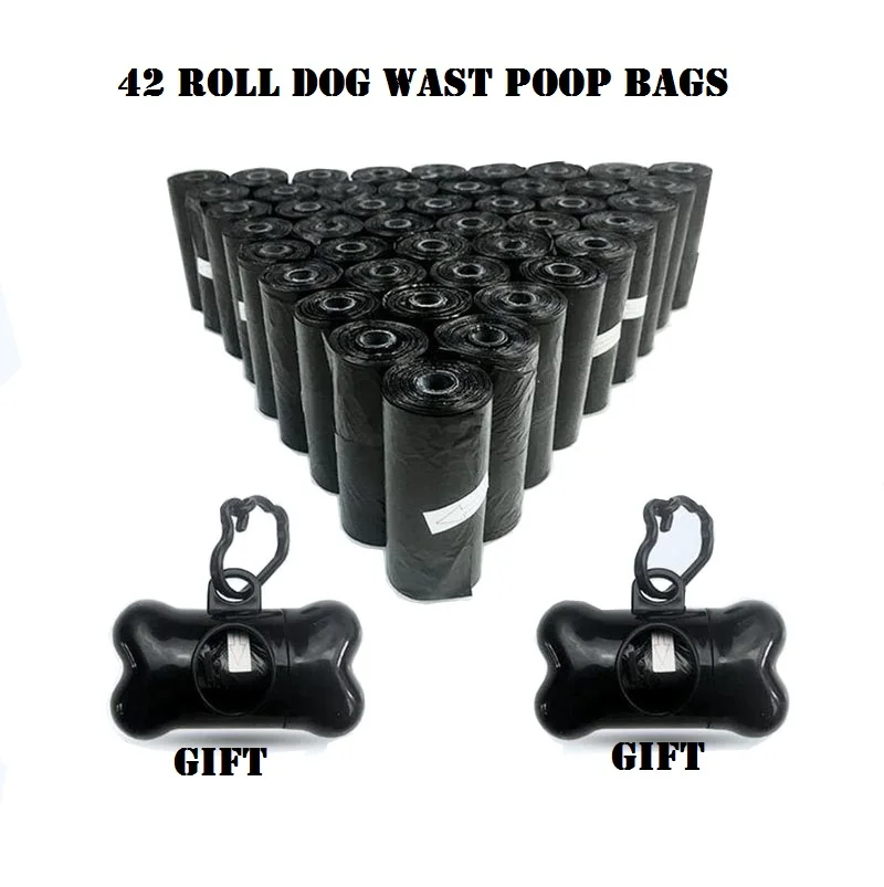 

NEW 42 Rolls Dog Waste Bags with 2 Dispenser and Leash Clip Poop Bag Pet Durable Refill Rolls Black Pooper Scoopers