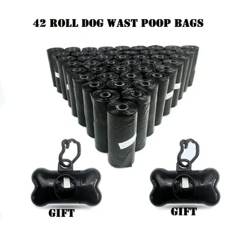 

42 Rolls Dog Waste Bags with Dispenser and Leash Clip Poop Bag Pet Durable Refill Rolls Black Pooper Scoopers