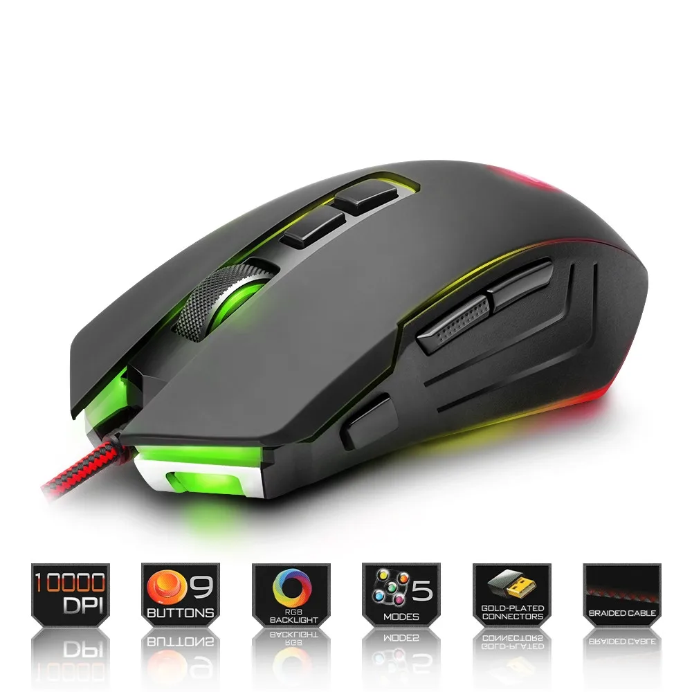 

Redragon USB Gaming Mouse 10000DPI 9 Buttons Ergonomic RGB Backlight For Laptop Desktop Computer Programmable Mice Gamer LOL PC