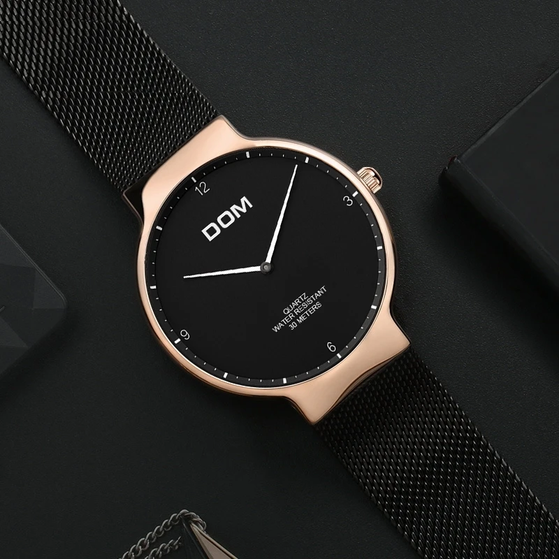 

Watch Men DOM Top Luxury Brand Men's Watches Ultra Thin Stainless Steel Mesh Band Quartz Wristwatch casual M-32GK-1MS