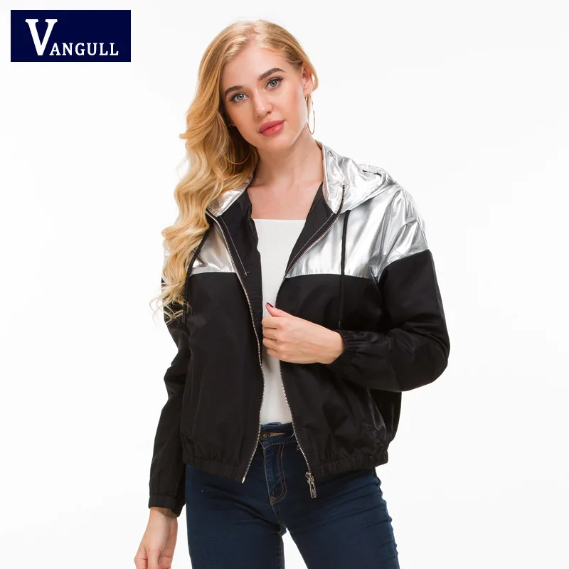 Vangll اثنين من لهجة معدنية هوديي سترة 2018 جديد اللون كتلة الرباط النساء الملابس قمم سستة معطف خليط الفضة سترات Vangll اثنين من لهجة معدنية هوديي سترة 2018 جديد اللون كتلة الرباط النساء الملابس قمم سستة معطف خليط الفضة سترات