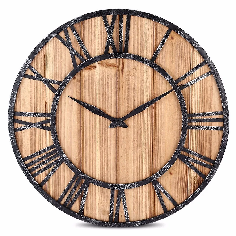 

European Style Wooden Wall Clock Metal Non-ticking Quartz Wall Sticker Lightweight Mute Movement Hall Home Decoration Z30