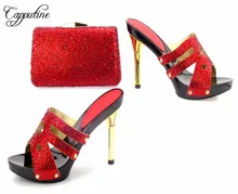 Capputine New Fashion Crystal Thin Heels Shoes And Bag Set Nigerian Style Woman Pumps Shoes And