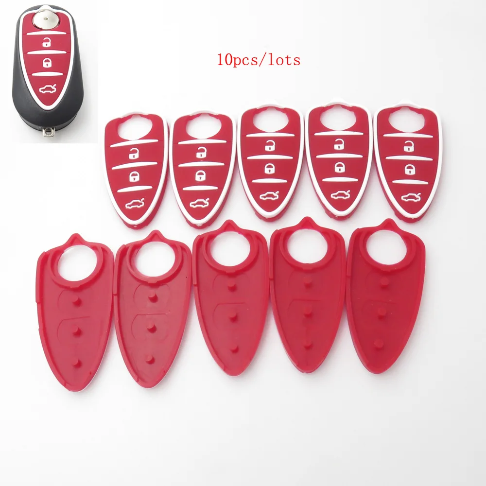 

10pcs/lots Silicone Rubber Key Pad 3button Fit For Alfa Romeo Mito Giulietta 159 GTA Flip Remote Key In Red Color Pad