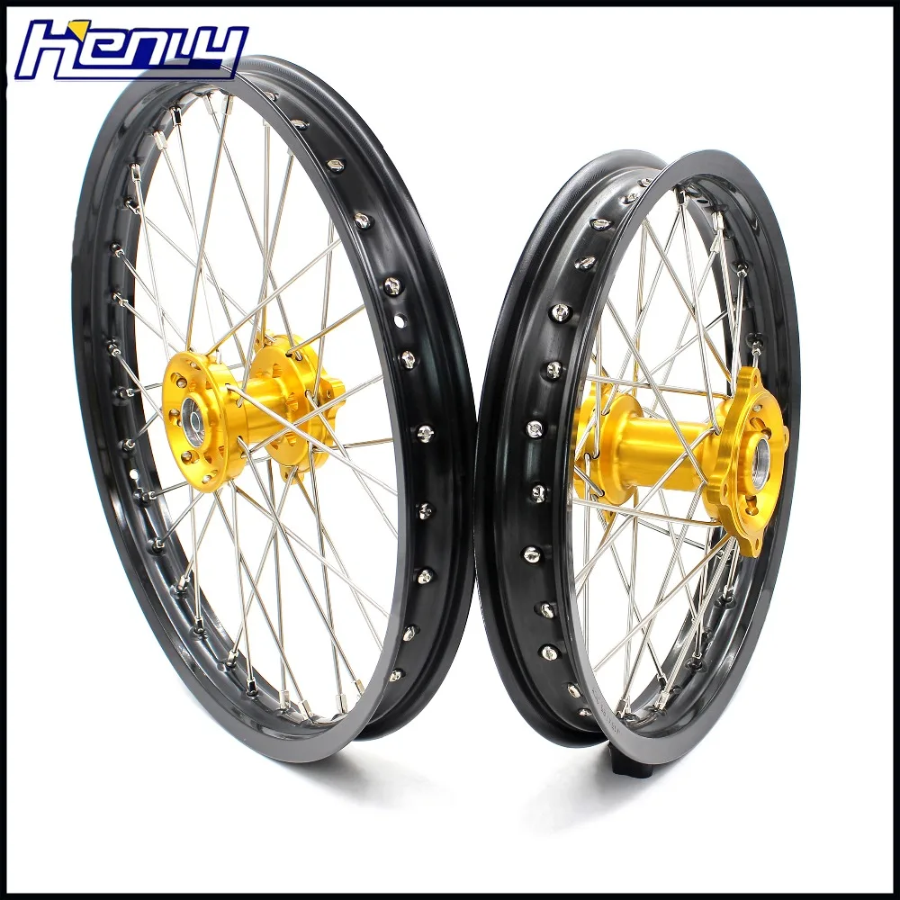 19/16 Spoked Pitbike колеса детские большие диски набор для SUZUKI RM 80 RM 85 YZ 80 YZ 85 1993- колеса Золотая ступица