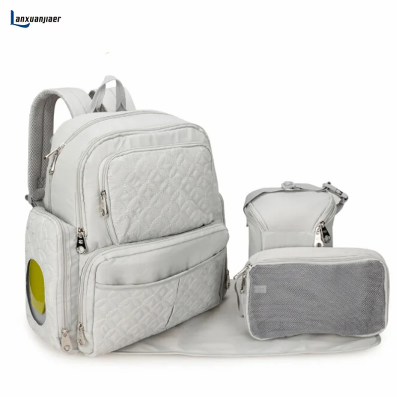 

Lanxuanjiaer Nappy backpack shoulder mummy bag Multi Pocket large capacity maternity stroller nappy nursing bag 5 piece set