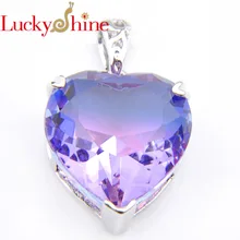 Luckyshien Лидер продаж для женщин Подвески сердце арбуз турмалин драгоценные камни фиолетовые серебряные ожерелья подвески помолвочный кулон