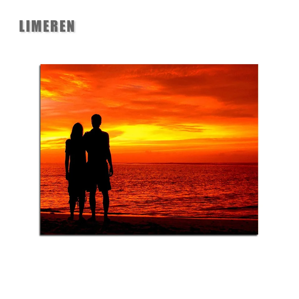 

Frameless Romantic Sunset Lovers DIY Painting By Numbers Calligraphy Painting Picture By Numbers For Wedding Decor Art