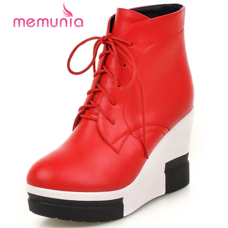 

MEMUNIA new arrive 2020 autumn winter wedges boots round toe super high heel boots cross tied ankle boots for women size 33-43