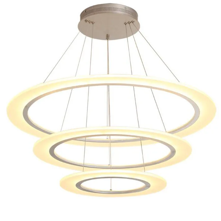 Round White Simple Pendant Light Acrylic Circular Dining Room Lighting