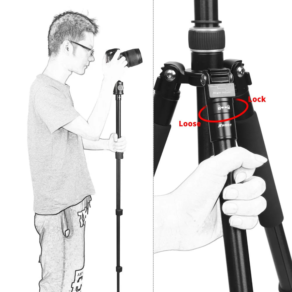  SHOOT Professional Foldable Aluminum Camera Tripod for Canon 1300D Nikon D3400 Sony A6000 DSLR Came