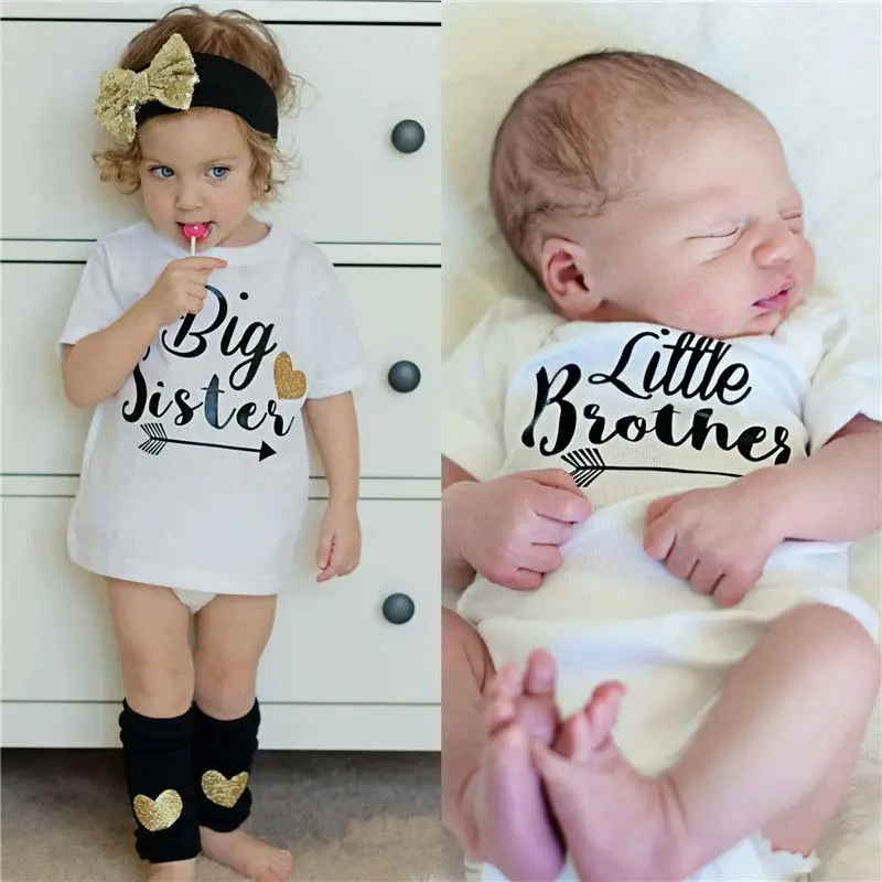 

2018 brand white summer Letter Newborn Infant Baby Boys Family Matching Set Romper T-shirt Tops Outfits Clothes