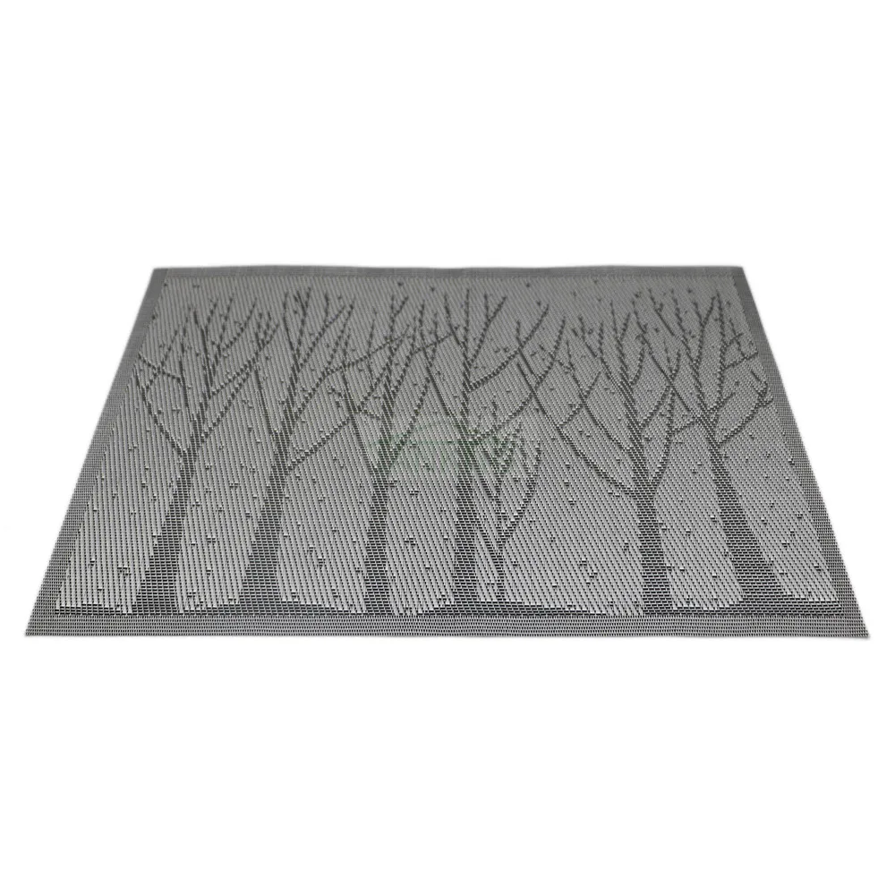6PCS/Lot Grey Blue PVC Dining Table Mat Disc Forest Tree Pads Bowl Pad Coasters Waterproof Table Cl